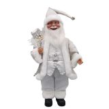 WHITE MUSICAL SANTA 45CM