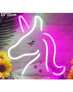 UNICORN NEON LIGHT PINK & WHITE 33*33CM USB POWERED