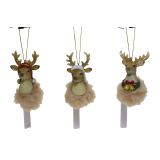 3/A Xmas Deer Beige Pom Decs